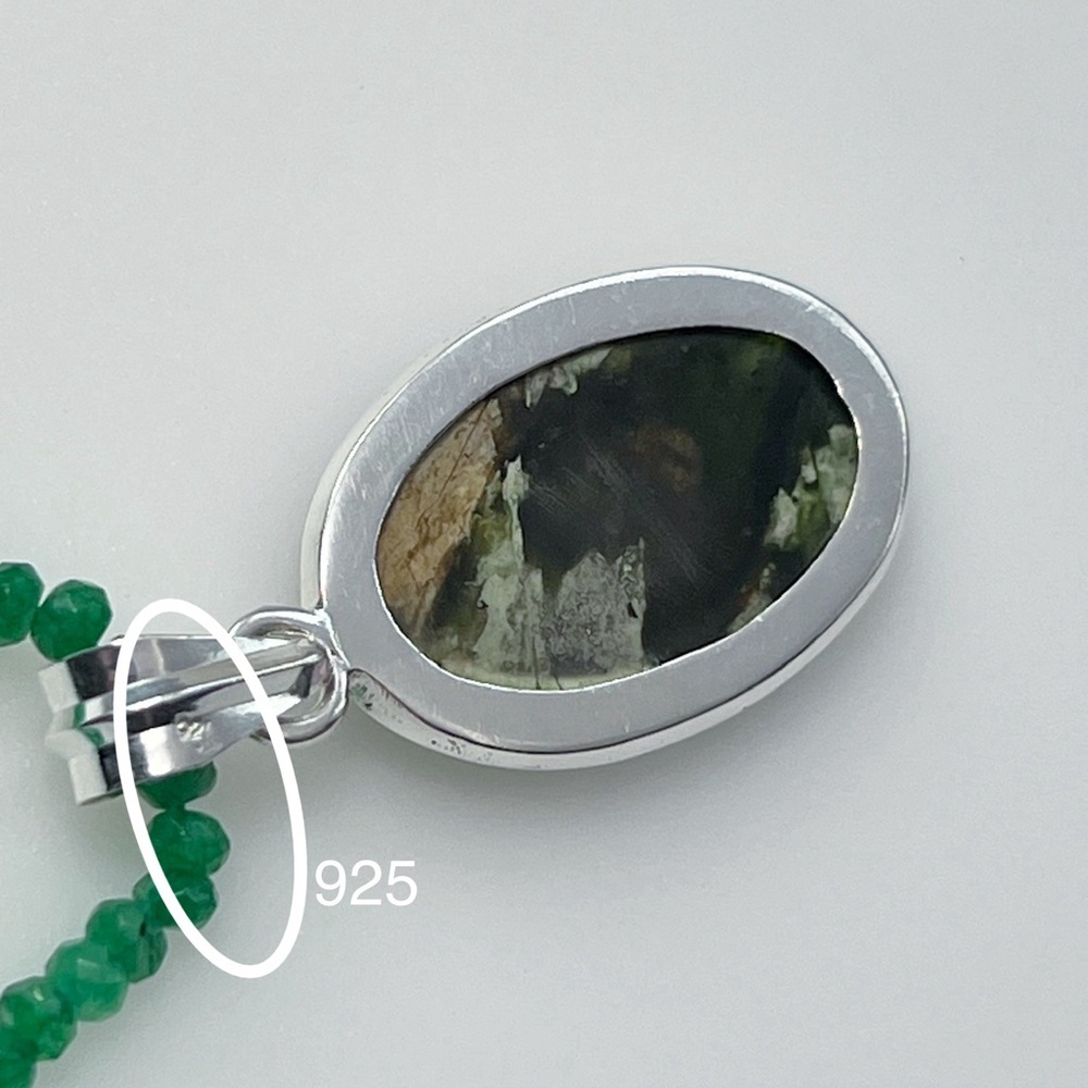 Chrome Chalcedony Solid Sterling Silver 925 Pendant, 4mm 18.5” Jade Necklace New - Picture 6 of 8